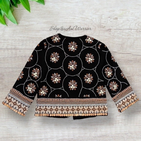 H&M NWT black embellished beaded cropped open 3/4 sleeve jacket *Shop@iAmWarrior - Picture 5 of 12
